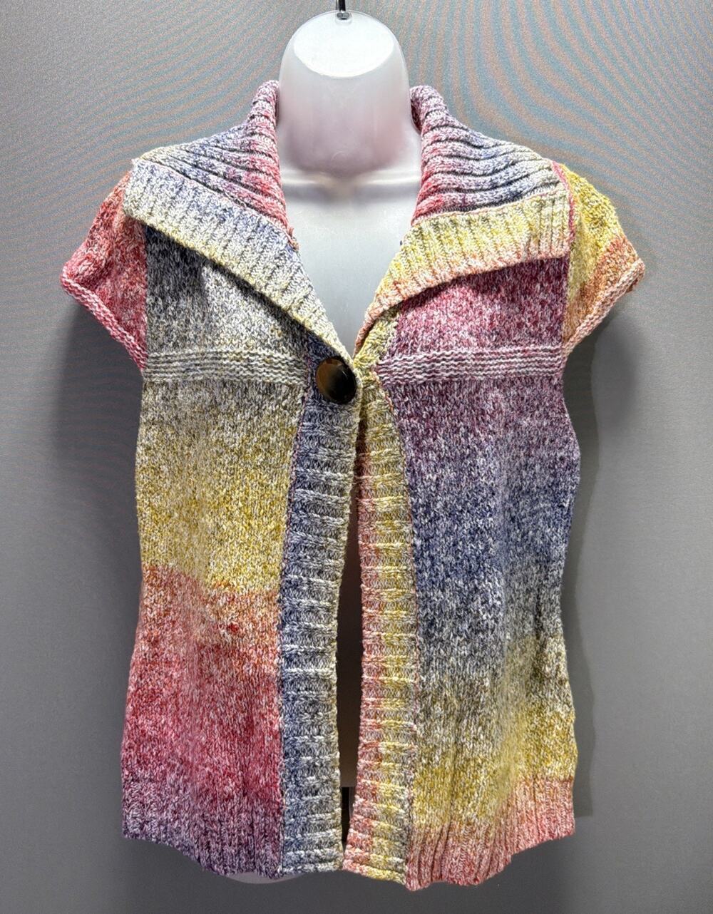 Lauren Michelle Sweater Knit Shawl Collar Wool Blend Short Sleeve Womens Large